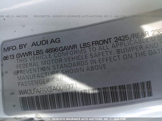 WAULFAFRXEA008371 - 2014 AUDI A5 PREMIUM PLUS WHITE photo 9