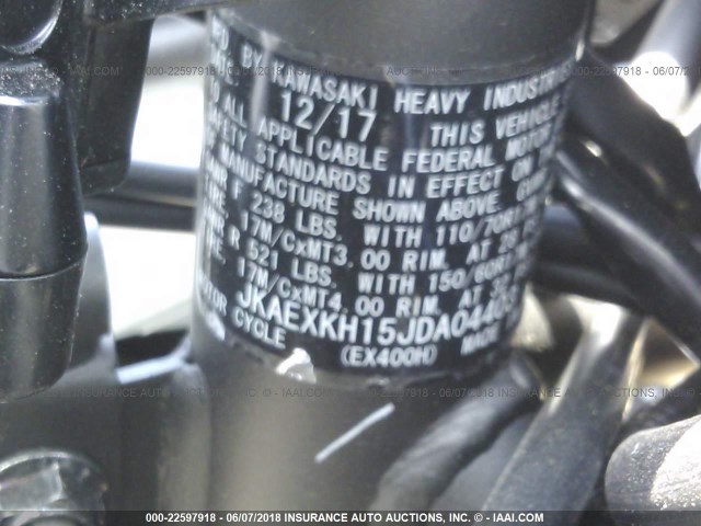 JKAEXKH15JDA04403 - 2018 KAWASAKI   BLACK photo 10
