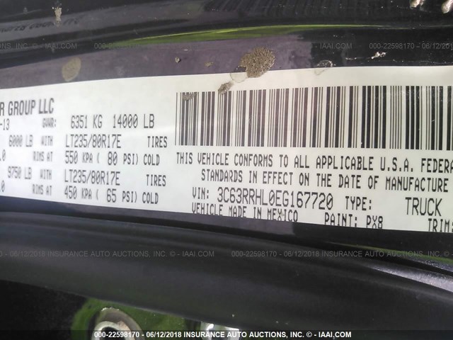 3C63RRHL0EG167720 - 2014 RAM 3500 SLT BLACK photo 10