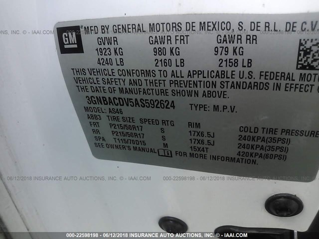 3GNBACDV5AS592624 - 2010 CHEVROLET HHR LT WHITE photo 9