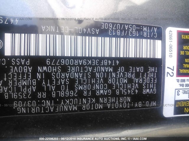 4T4BF3EK9AR006779 - 2010 TOYOTA CAMRY SE/LE/XLE ნაცრისფერი ფოტო 9