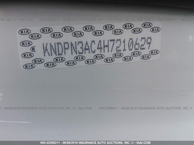 KNDPN3AC4H7210629 - 2017 KIA SPORTAGE EX WHITE photo 9