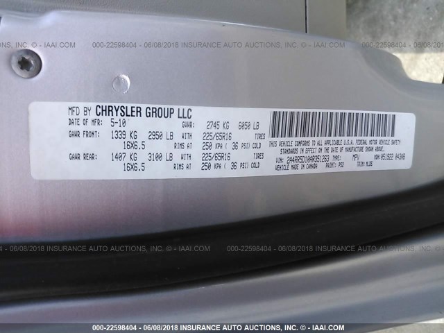 2A4RR5D10AR351263 - 2010 CHRYSLER TOWN & COUNTRY TOURING SILVER photo 9