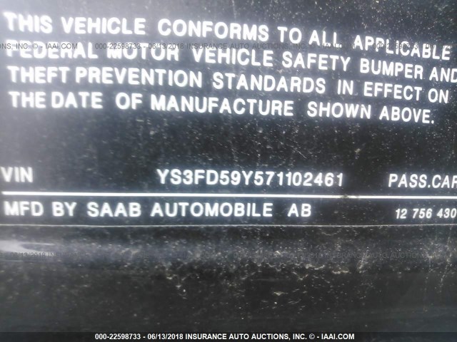 YS3FD59Y571102461 - 2007 SAAB 9-3 2.0T BLACK photo 9