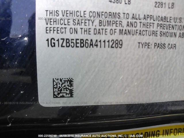 1G1ZB5EB6A4111289 - 2010 CHEVROLET MALIBU LS 深蓝色 照片 9