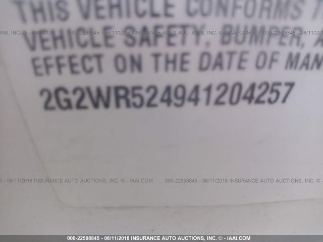 2G2WR524941204257 - 2004 PONTIAC GRAND PRIX GTP თეთრი ფოტო 9