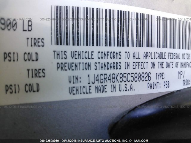 1J4GR48K85C580826 - 2005 JEEP GRAND CHEROKEE LAREDO/COLUMBIA/FREEDOM 银色 照片 9