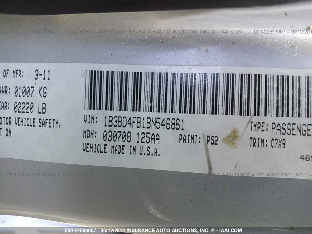 1B3BD4FB1BN546861 - 2011 DODGE AVENGER EXPRESS SILVER photo 9