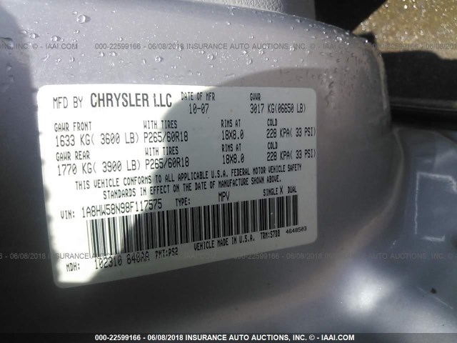 1A8HW58N98F117575 - 2008 CHRYSLER ASPEN LIMITED SILVER photo 9