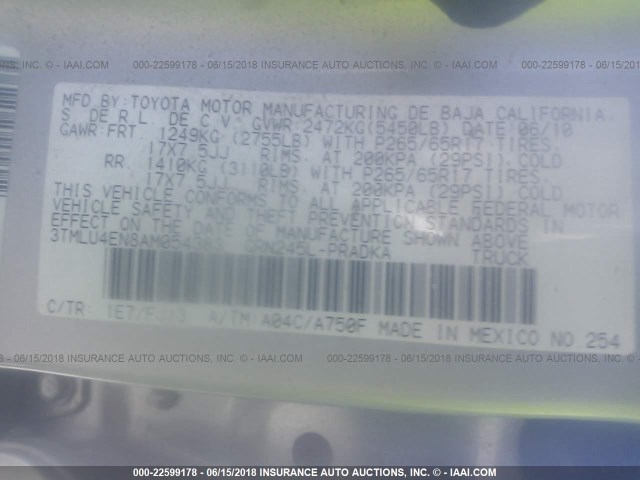 3TMLU4EN8AM054383 - 2010 TOYOTA TACOMA DOUBLE CAB 银色 照片 9