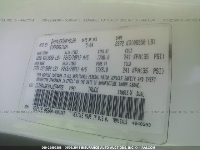 1D7HA16K04J274478 - 2004 DODGE RAM 1500 ST WHITE photo 9