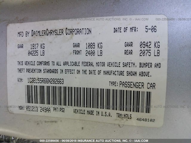 1C3EL55R66N282663 - 2006 CHRYSLER SEBRING TOURING SILVER photo 9