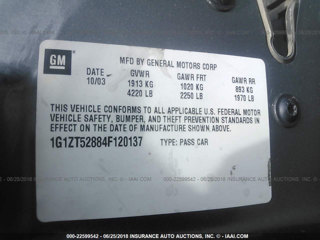 1G1ZT52884F120137 - 2004 CHEVROLET MALIBU LS 灰色 照片 9