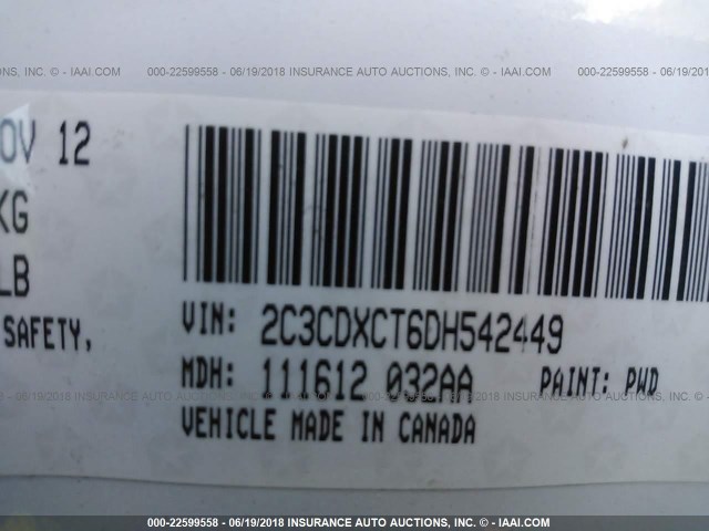 2C3CDXCT6DH542449 - 2013 DODGE CHARGER R/T WHITE photo 9