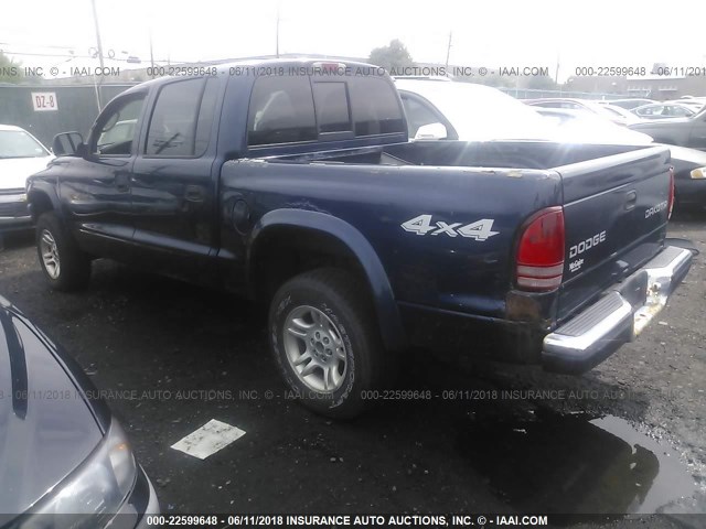 1D7HG38K54S521169 - 2004 DODGE DAKOTA QUAD SPORT BLUE photo 3