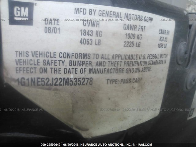 1G1NE52J22M535278 - 2002 CHEVROLET MALIBU LS BLACK photo 9