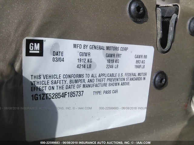 1G1ZT52854F185737 - 2004 CHEVROLET MALIBU LS 棕色 照片 9