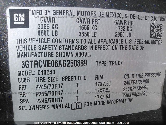 3GTRCVE06AG250389 - 2010 GMC SIERRA C1500 SLE GRAY photo 9