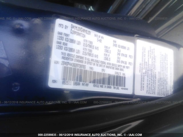 2B4GP44362R730765 - 2002 DODGE GRAND CARAVAN SPORT BLUE photo 9