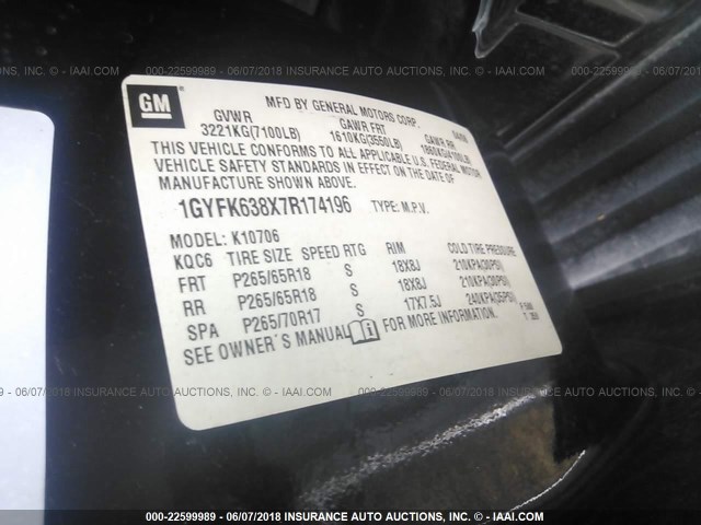 1GYFK638X7R174196 - 2007 CADILLAC ESCALADE LUXURY 黑色 照片 9