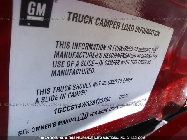 1GCCS14W328179702 - 2002 CHEVROLET S TRUCK S10 წითელი ფოტო 9