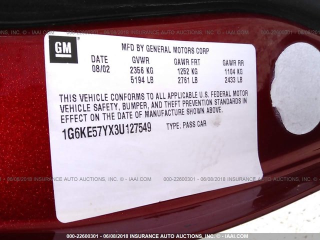 1G6KE57YX3U127549 - 2003 CADILLAC DEVILLE DHS RED photo 9