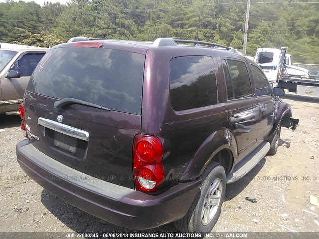 1D4HD48N45F503651 - 2005 DODGE DURANGO SLT BURGUNDY photo 4