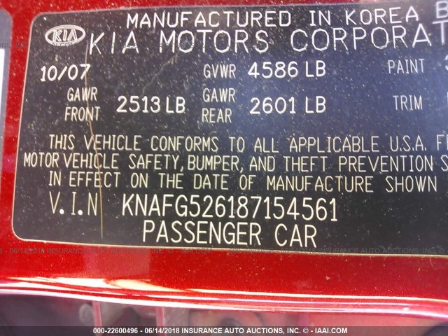 KNAFG526187154561 - 2008 KIA RONDO LX/EX RED photo 9