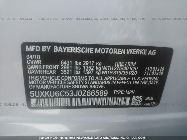 5UXKU6C53J0Z66589 - 2018 BMW X6 XDRIVE50I SILVER photo 9