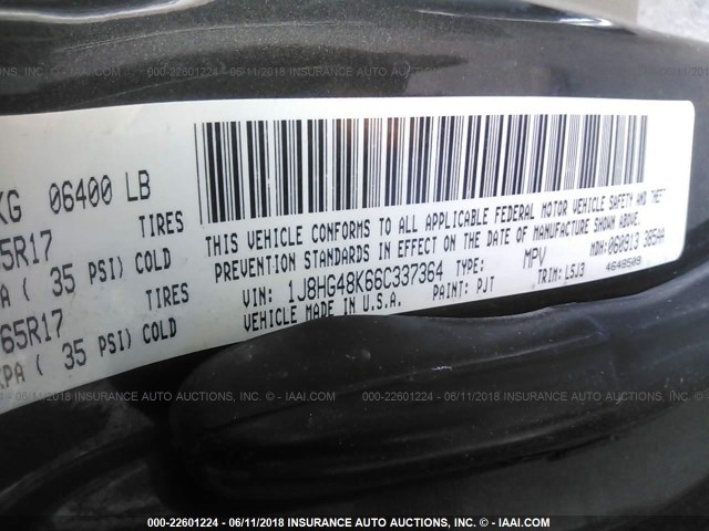 1J8HG48K66C337364 - 2006 JEEP COMMANDER ნაცრისფერი ფოტო 9