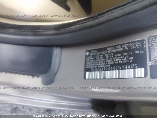 WBADT43442GY44175 - 2002 BMW 525 I AUTOMATIC BROWN photo 9