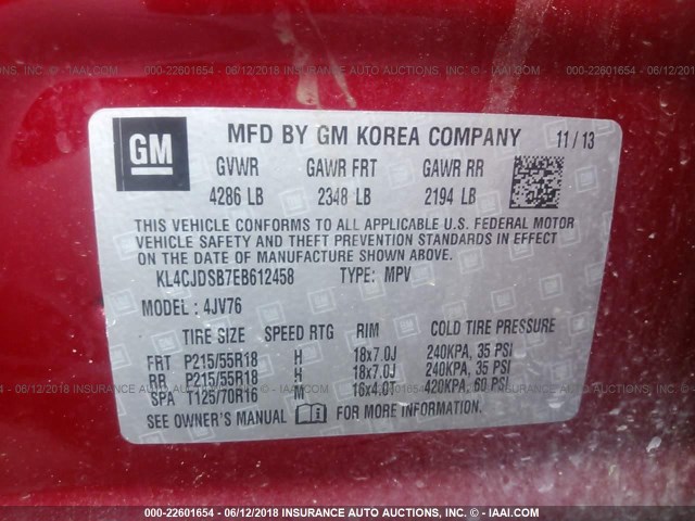 KL4CJDSB7EB612458 - 2014 BUICK ENCORE PREMIUM RED photo 9