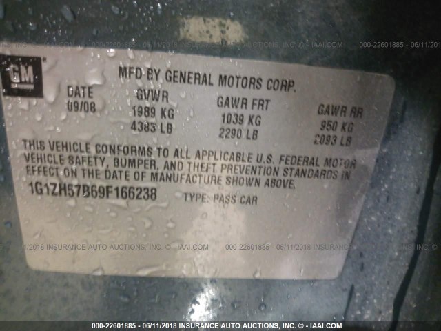 1G1ZH57B69F166238 - 2009 CHEVROLET MALIBU 1LT მწვანე ფოტო 9