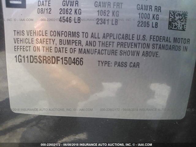 1G11D5SR8DF150466 - 2013 CHEVROLET MALIBU 1LT შავი ფოტო 9