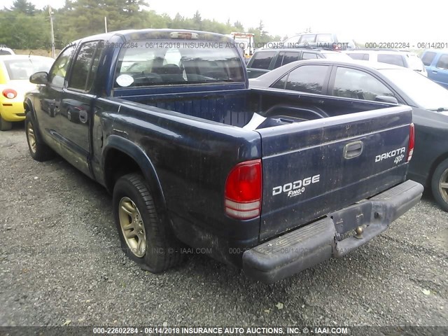 1D7HL38K44S579222 - 2004 DODGE DAKOTA QUAD SPORT Dark Blue photo 3