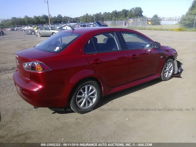 JA32U2FU5BU035288 - 2011 MITSUBISHI LANCER ES/ES SPORT RED photo 4