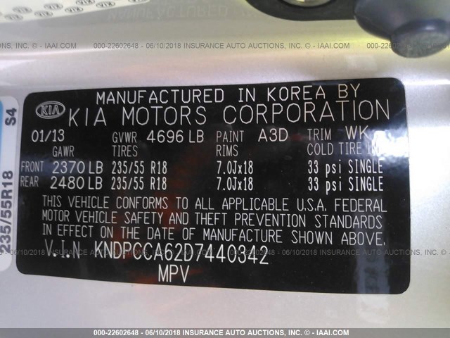 KNDPCCA62D7440342 - 2013 KIA SPORTAGE SX SILVER photo 9