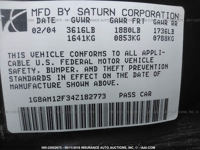 1G8AM12F34Z182773 - 2004 SATURN ION LEVEL 2 RED photo 9