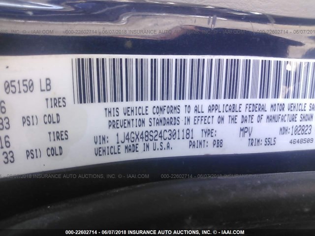 1J4GX48S24C301181 - 2004 JEEP GRAND CHEROKEE LAREDO/COLUMBIA/FREEDOM 蓝色 照片 9