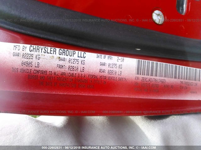 2B3CJ4DV7AH174623 - 2010 DODGE CHALLENGER SE RED photo 9