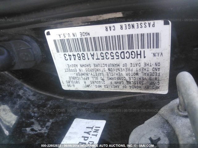 1HGCD5535TA186443 - 1996 HONDA ACCORD LX/EX BLACK photo 9