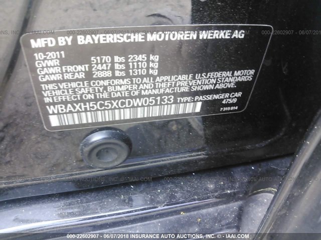 WBAXH5C5XCDW05133 - 2012 BMW 528 XI BLACK photo 9