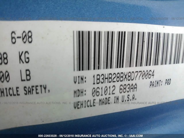 1B3HB28BX8D770064 - 2008 DODGE CALIBER BLUE photo 9