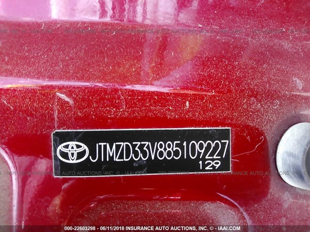 JTMZD33V885109227 - 2008 TOYOTA RAV4 MAROON photo 9