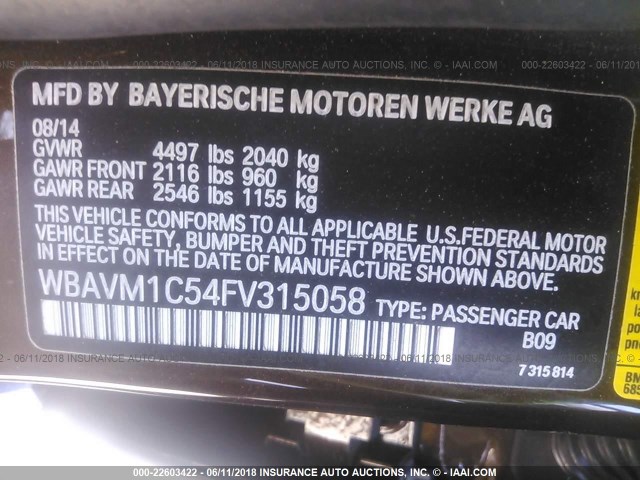 WBAVM1C54FV315058 - 2015 BMW X1 SDRIVE28I BROWN photo 9