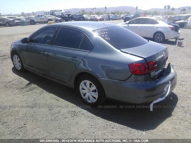 3VW2K7AJ4BM391041 - 2011 VOLKSWAGEN JETTA S GRAY photo 3