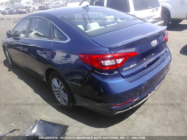 5NPE24AF1GH395992 - 2016 HYUNDAI SONATA SE BLUE photo 3