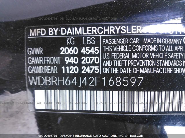 WDBRH64J42F168597 - 2002 MERCEDES-BENZ C 320 BLACK photo 9