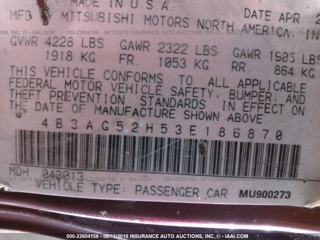 4B3AG52H53E186870 - 2003 DODGE STRATUS R/T BURGUNDY photo 9