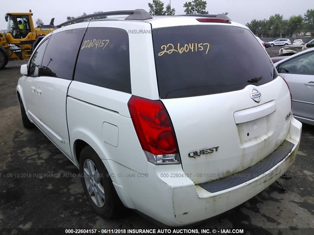 5N1BV28U05N137829 - 2005 NISSAN QUEST S/SE/SL WHITE photo 3